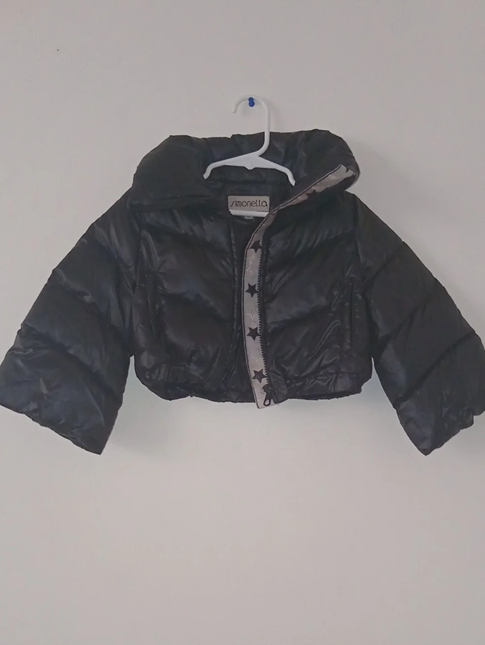 Simonetta Black Cropped Star-Trim Puffer Jacket for Kids